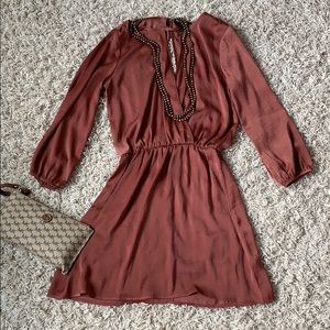 Rust color long sleeve silk dress